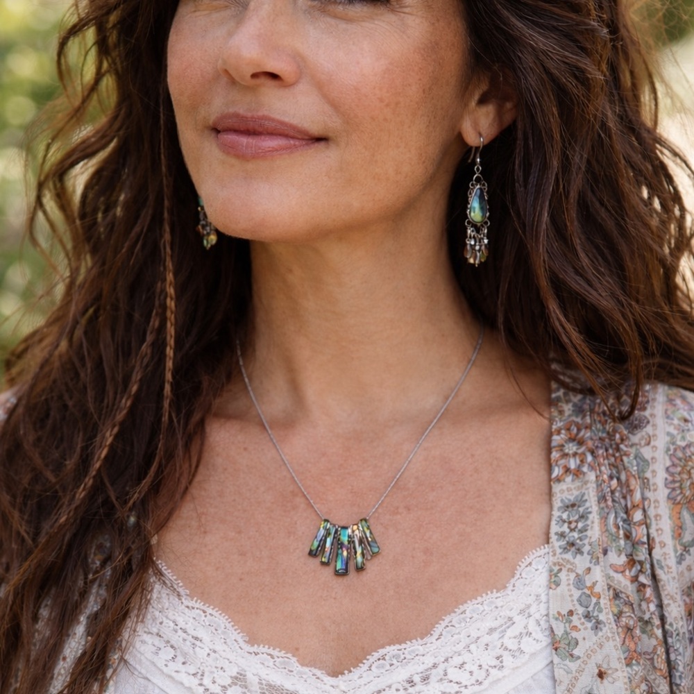 Abalone Cluster Pendant Rectangular Bar Necklace - image 1